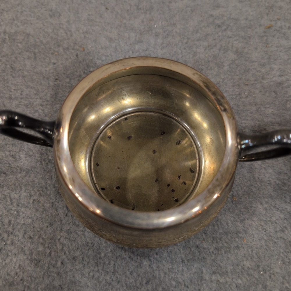 Vintage Stacking Silverplate Teapot and Sugar Bowl Set Wolf Crown Hallmarks - Picture 3 of 9